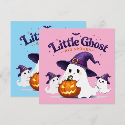  かわいいハロウィンの幽霊 カード (正面/裏面)