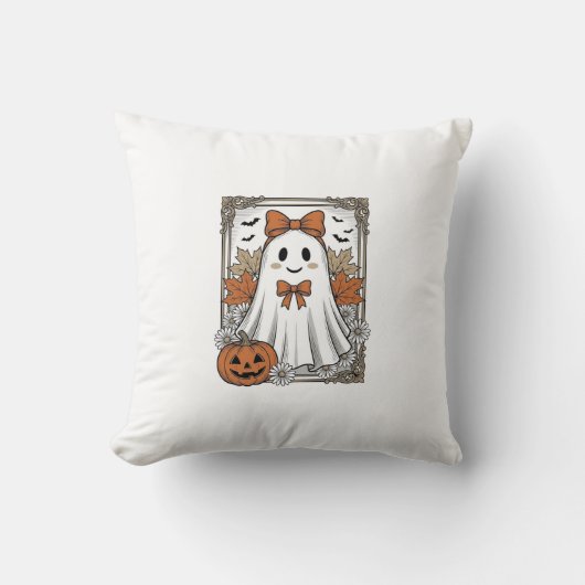 かわいいハロウィンの幽霊 ビンテージの彫刻Tシャツ デザイン クッション (正面)