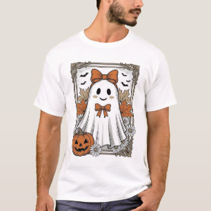 かわいいハロウィンの幽霊 ビンテージの彫刻Tシャツ デザイン Tシャツ