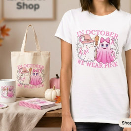 かわいいハロウィンの幽霊 乳がん啓発 Tシャツ