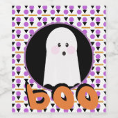 かわいいハロウィンの幽霊 紫 オレンジ ワイン ラベル (シングルラベル)