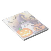 かわいいハロウィンの幽霊:魔女の帽子とカボチャ ノートパッド (アングル)