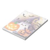 かわいいハロウィンの幽霊:魔女の帽子とカボチャ ノートパッド (回転)
