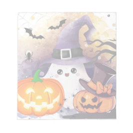 かわいいハロウィンの幽霊:魔女の帽子とカボチャ ノートパッド