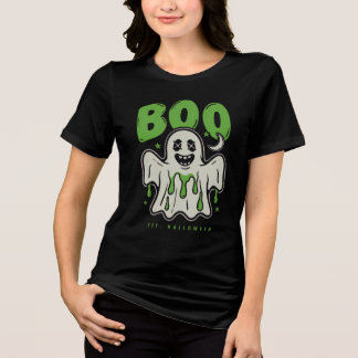 かわいいハロウィンの幽霊 BOO スライム トライブレンドTシャツ