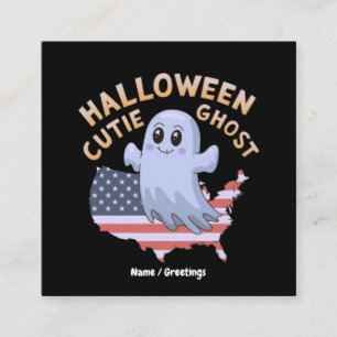 かわいいハロウィンの幽霊USAフラグ かわいい スプーキーシーズン スクエア名刺