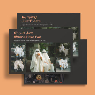 かわいいハロウィンの引用9家族の写真ブラック シーズンカード