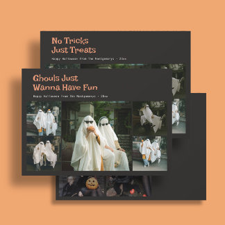 かわいいハロウィンの引用9家族の写真ブラック シーズンカード