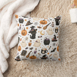 かわいいハロウィンの水彩パターン ブラックキャット クッション