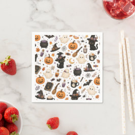 かわいいハロウィンの水彩パターン ブラックキャット スタンダードカクテルナプキン