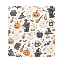 かわいいハロウィンの水彩パターン ブラックキャット ノートパッド