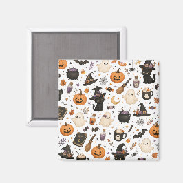 かわいいハロウィンの水彩パターン ブラックキャット マグネット