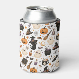 かわいいハロウィンの水彩パターン ブラックキャット 缶クーラー