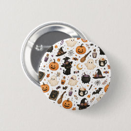 かわいいハロウィンの水彩パターン ブラックキャット 缶バッジ