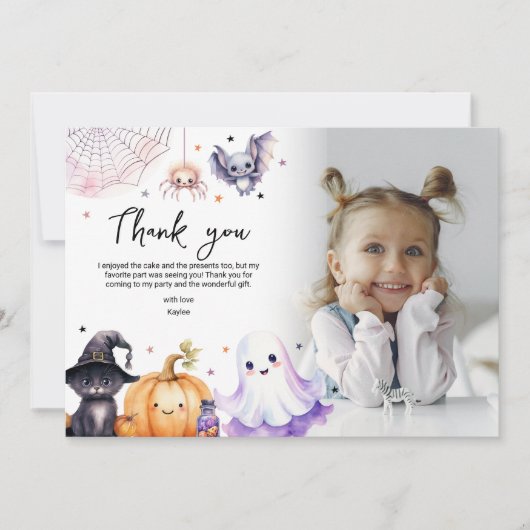 かわいいハロウィンの特別な写真の誕生日パーティー サンキューカード (正面)