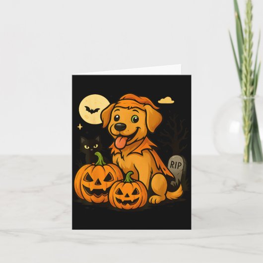 かわいいハロウィンの犬とカボチャと黒猫 カード (正面)
