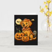 かわいいハロウィンの犬とカボチャと黒猫 カード (黄色い花)