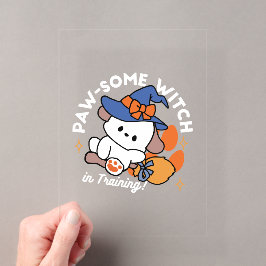 かわいいハロウィンの犬の魔女トレーニング アクリル招待状