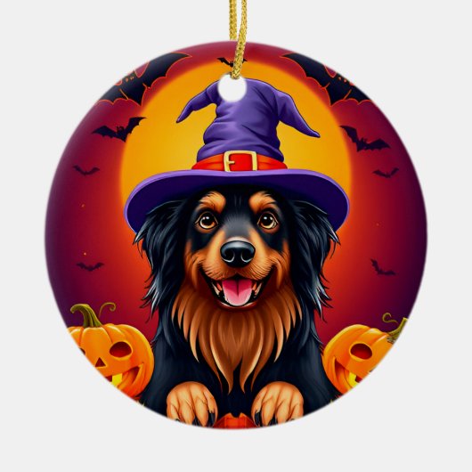 かわいいハロウィンの犬 セラミックオーナメント (正面)