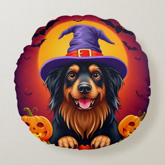 かわいいハロウィンの犬 ラウンドクッション (正面)