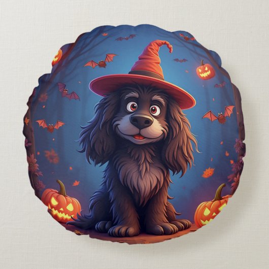 かわいいハロウィンの犬 ラウンドクッション (正面)