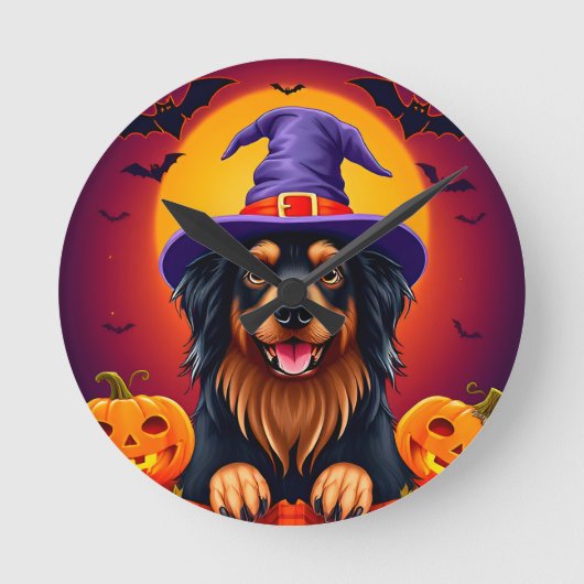 かわいいハロウィンの犬 ラウンド壁時計 (正面)