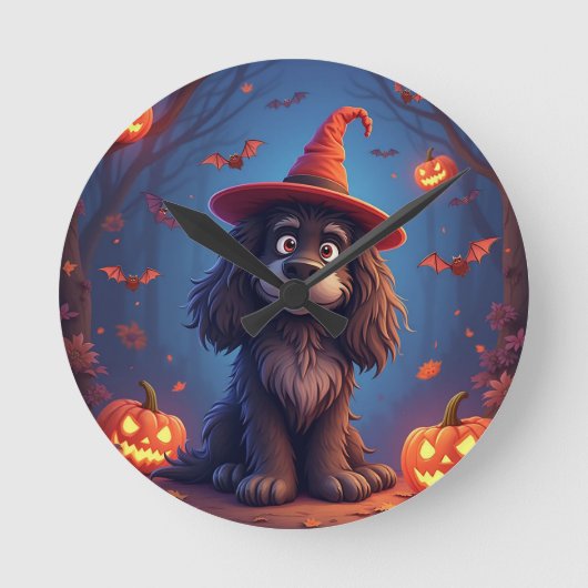 かわいいハロウィンの犬 ラウンド壁時計 (正面)