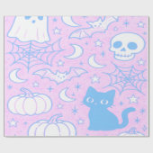 かわいいハロウィンの猫とおばけ ラッピングペーパー (フラット)