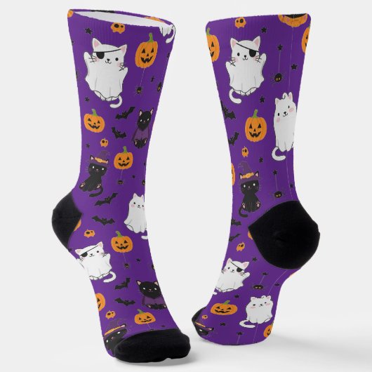 かわいいハロウィンの猫とかぼちゃの模様の靴下 ソックス (傾斜あり)