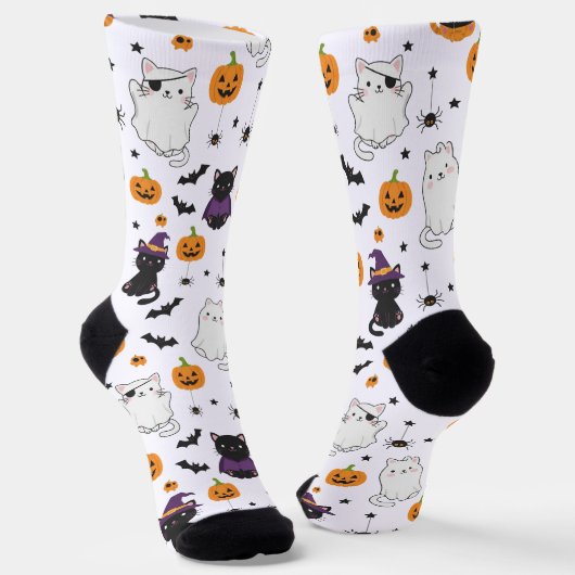 かわいいハロウィンの猫とかぼちゃの模様の靴下 ソックス (傾斜あり)