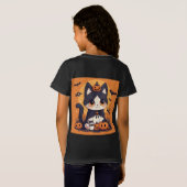 かわいいハロウィンの猫とカボチャとコウモリ Tシャツ (裏面フル)