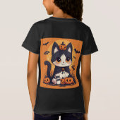 かわいいハロウィンの猫とカボチャとコウモリ Tシャツ (裏面)