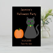 かわいいハロウィンの猫とカボチャのSave the Date 箔シーズンカード (立ち正面)