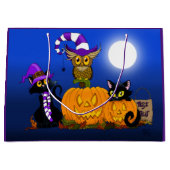 かわいいハロウィンの猫とフクロウ ラージペーパーバッグ (正面)