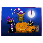 かわいいハロウィンの猫とフクロウ ラージペーパーバッグ (裏面)
