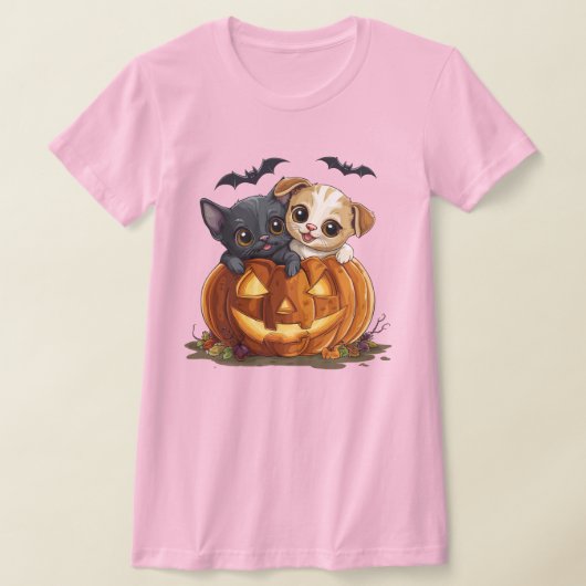 かわいいハロウィンの猫と犬のTシャツ Tシャツ (レイダウン)