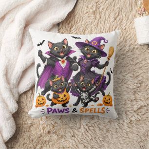 かわいいハロウィンの猫の肉球と魔法 クッション