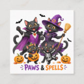 かわいいハロウィンの猫の肉球と魔法 スクエア名刺 (正面)