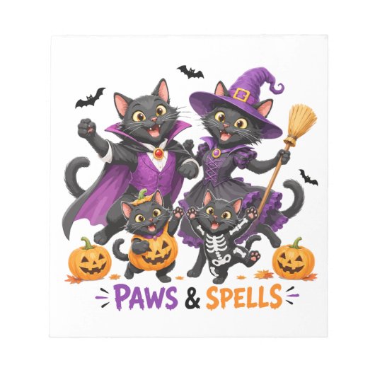 かわいいハロウィンの猫の肉球と魔法 ノートパッド (正面)