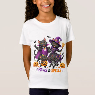 かわいいハロウィンの猫の肉球と魔法 Tシャツ