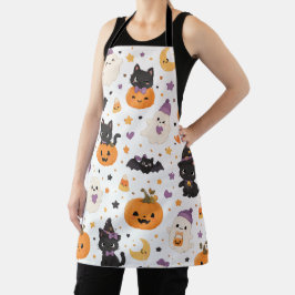 かわいいハロウィンの猫 おばけ かぼちゃ コウモリ エプロン