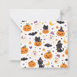 かわいいハロウィンの猫、おばけ、カボチャ、コウモリ ノートカード
