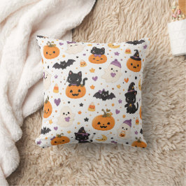 かわいいハロウィンの猫、お化け、カボチャ、コウモリ クッション