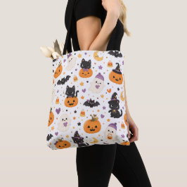 かわいいハロウィンの猫、お化け、カボチャ、コウモリ トートバッグ