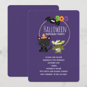 かわいいハロウィンの猫、コウモリ & ミイラのブー誕生日 招待状 (正面/裏面)