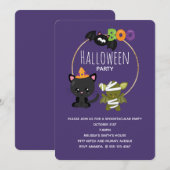 かわいいハロウィンの猫、コウモリ & ミイラのブー 招待状 (正面/裏面)