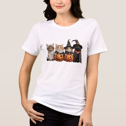 かわいいハロウィンの猫Tシャツ 🎃 トライブレンドTシャツ (正面)