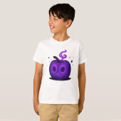 かわいいハロウィンの紫のりんごの子供用Tシャツ Tシャツ (正面フル)
