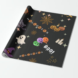 かわいいハロウィンの落書きのスプーキーなパターンの包装 ラッピングペーパー