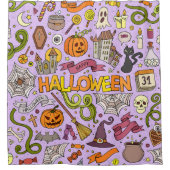 かわいいハロウィンの落書きパターン シャワーカーテン (正面)